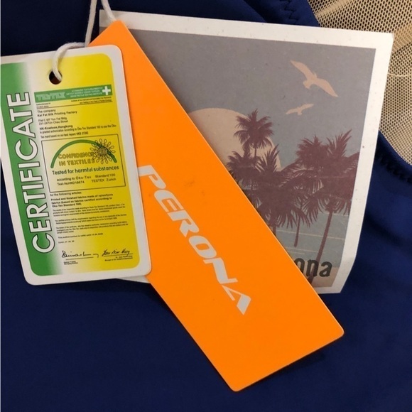 NWT - PERONA - Solid Blue V-Neck Tank Style Modest One-Piece Swimsuit - Size 14 - Picture 10 of 11